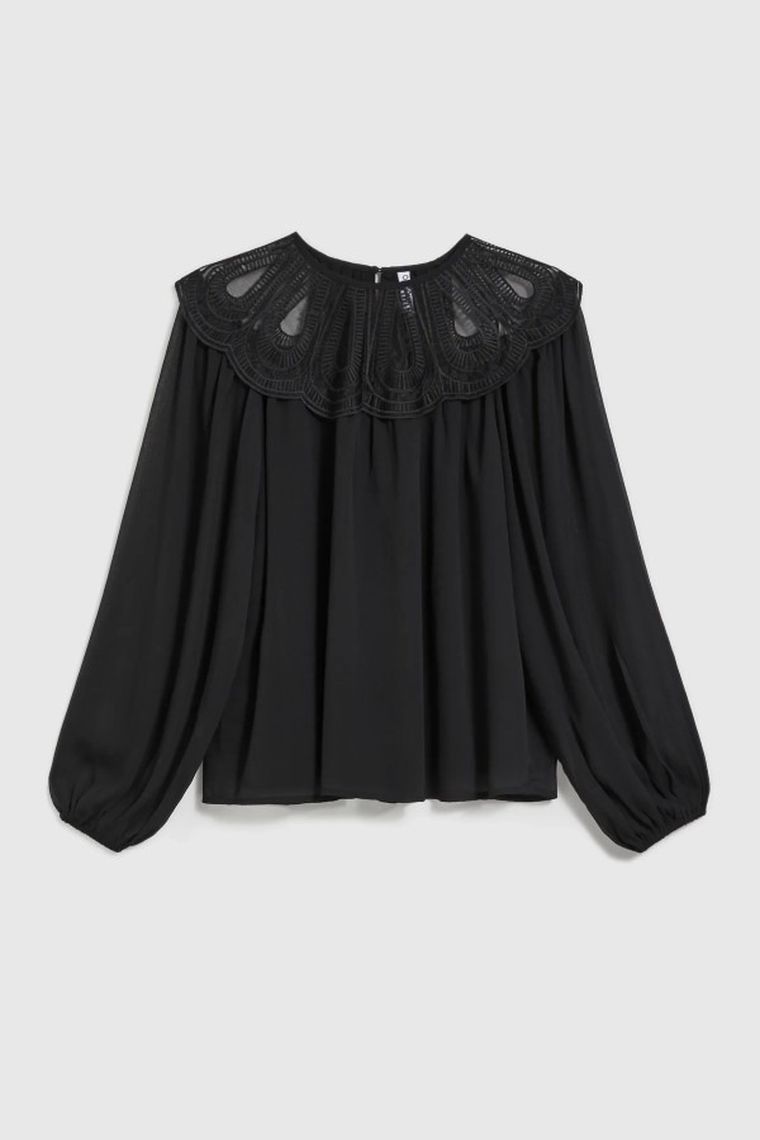 Koszula damska z długim rękawem, czarna, Moodo