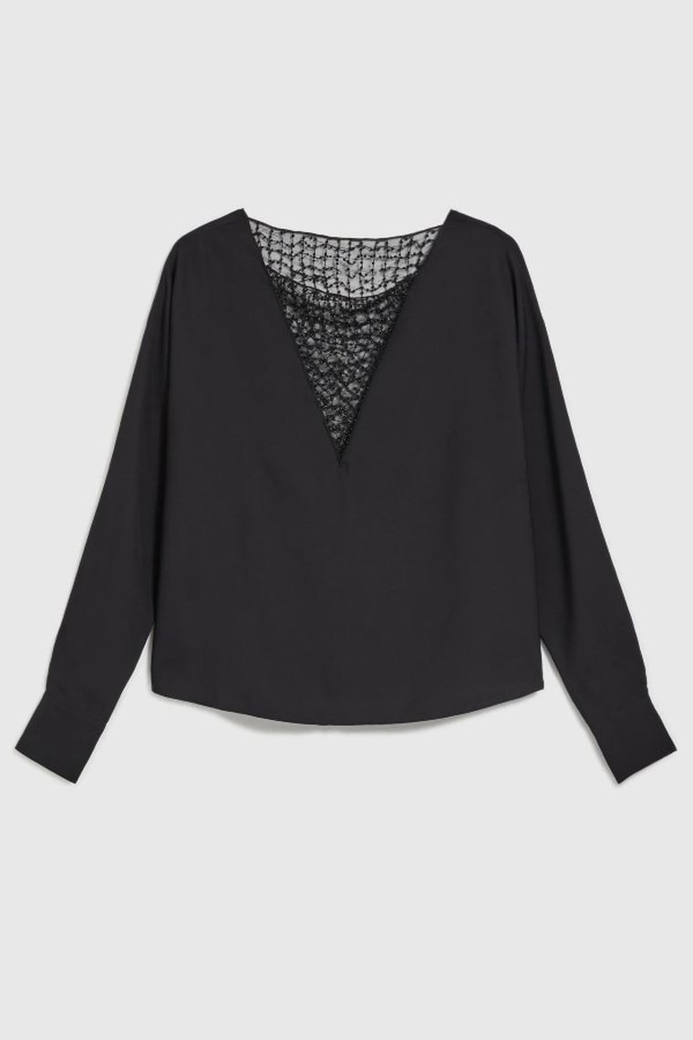 Koszula damska z długim rękawem, czarna, Moodo