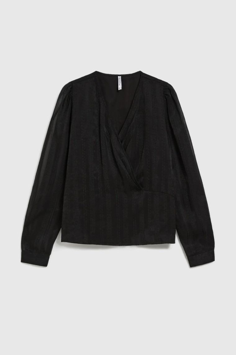 Koszula damska z długim rękawem, czarna, Moodo