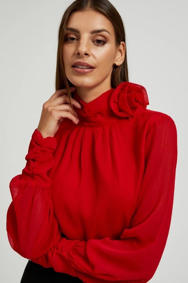 Koszula damska z długim rękawem, czerwona, Moodo
