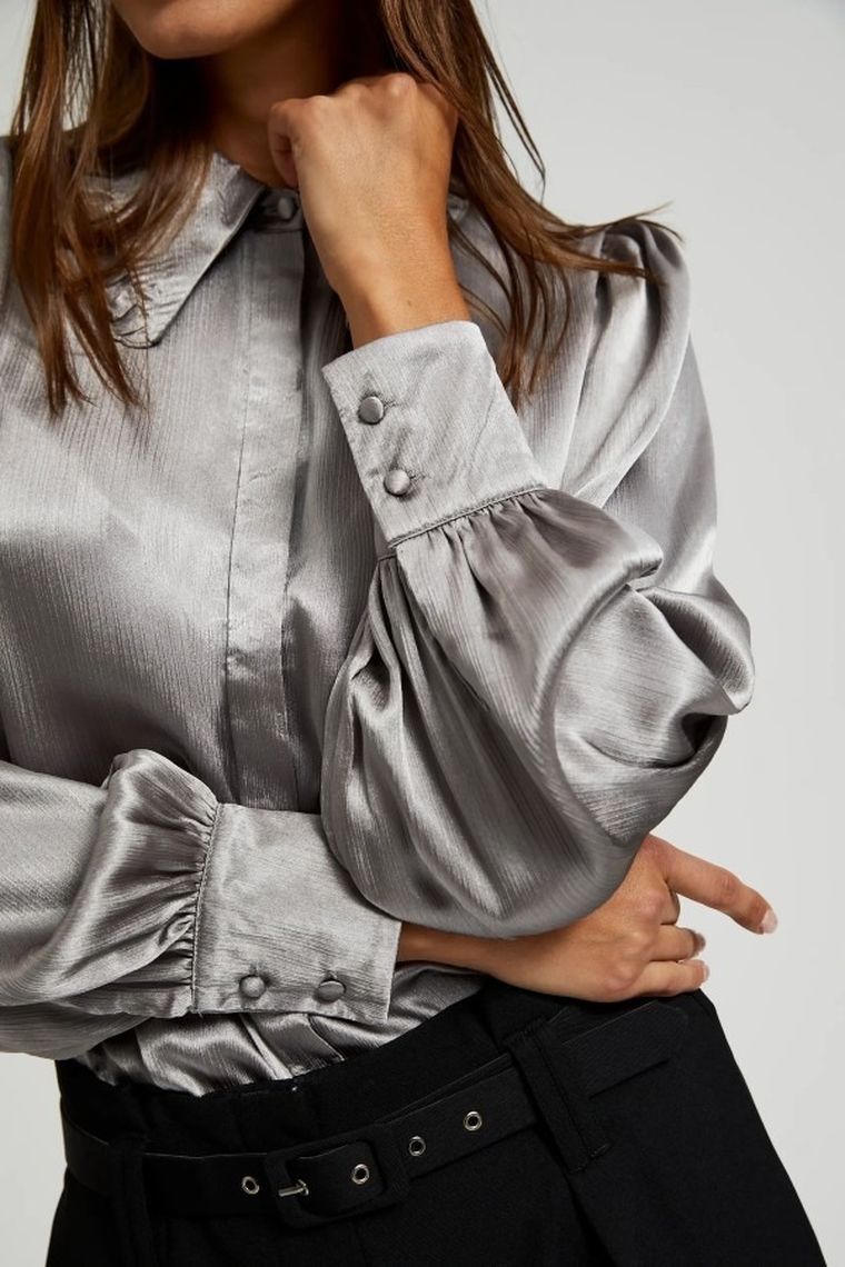 Koszula damska z długim rękawem, grafitowa, Moodo