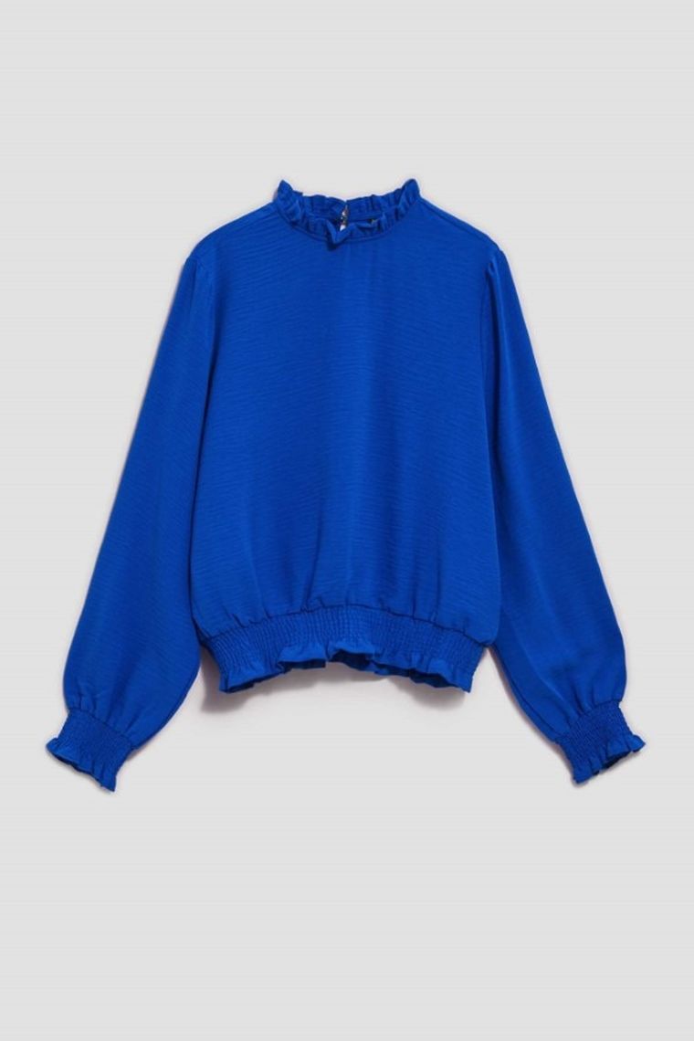 Koszula damska z długim rękawem, niebieska, Moodo