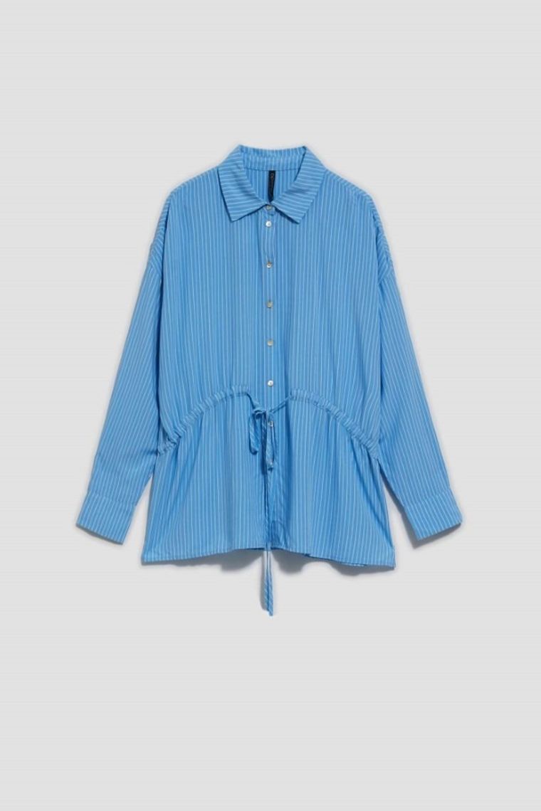 Koszula damska z długim rękawem, niebieska, Moodo