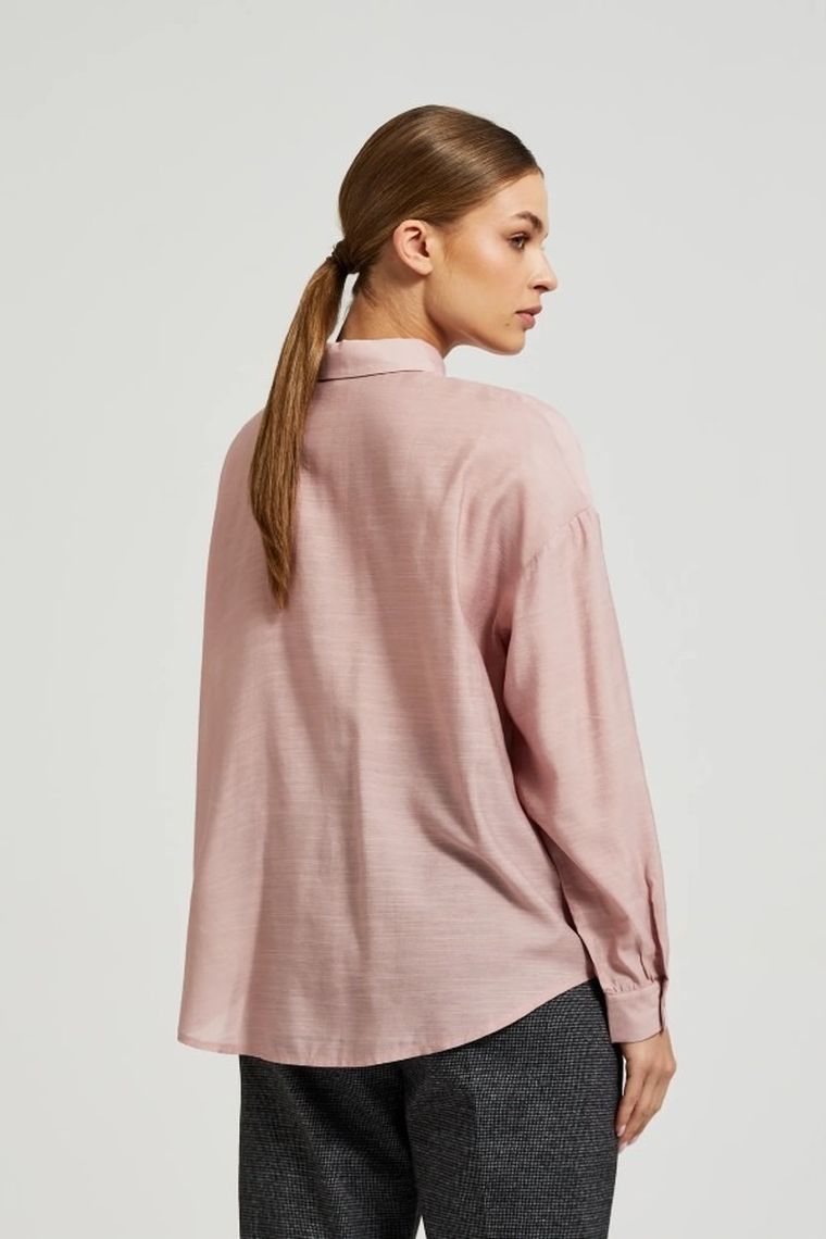 Koszula damska z długim rękawem, różowa, Moodo