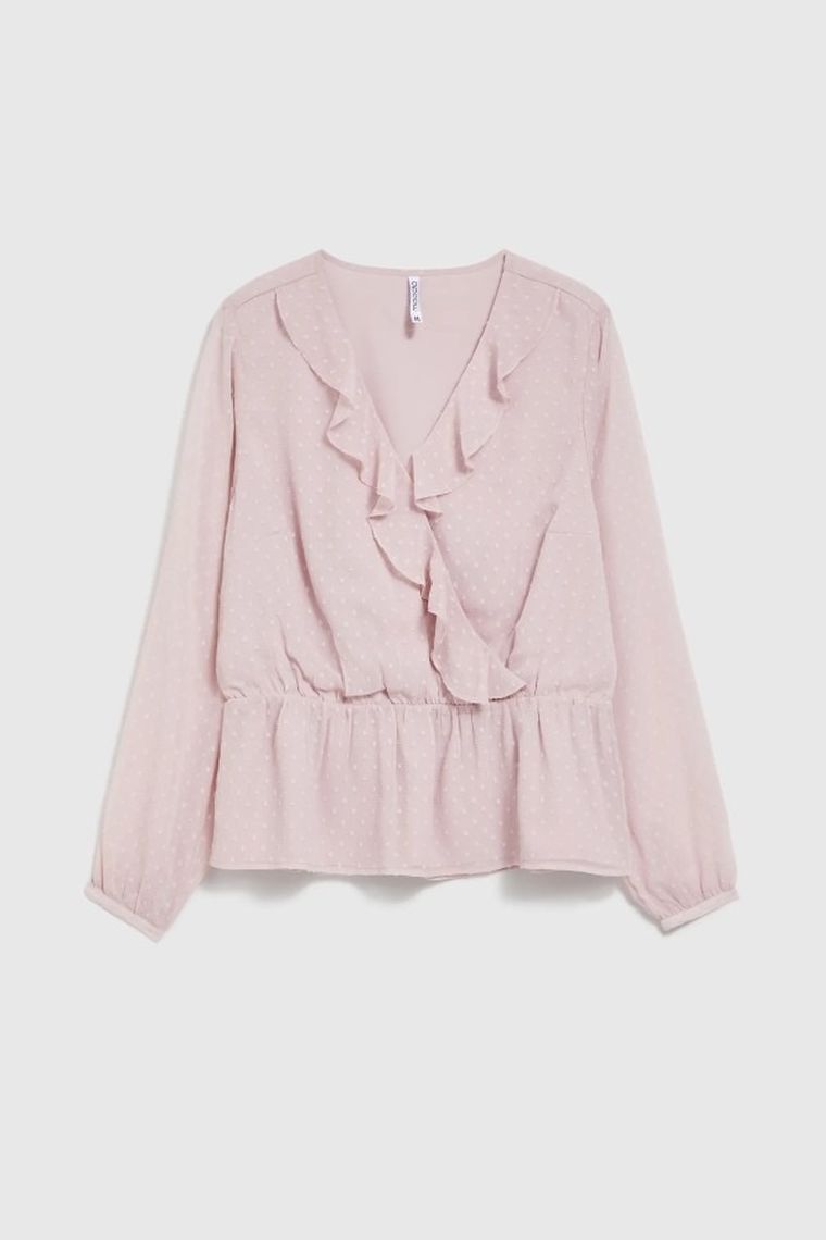 Koszula damska z długim rękawem, różowa, Moodo