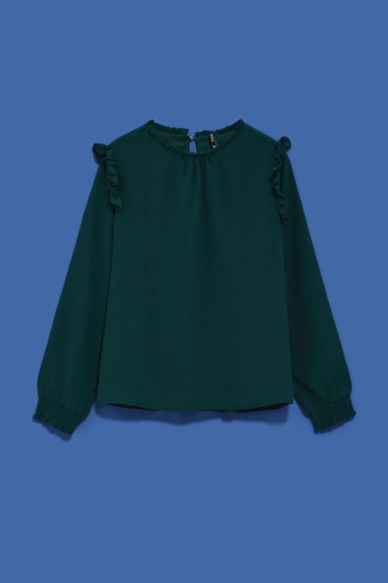 Koszula damska z długim rękawem, zielona, Moodo