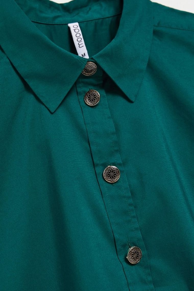 Koszula damska z długim rękawem, zielona, Moodo