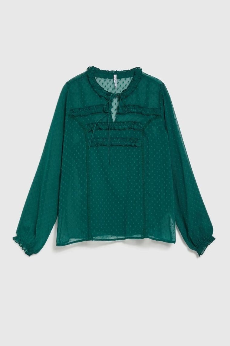 Koszula damska z długim rękawem, zielona, Moodo