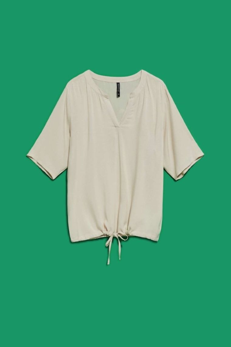 Koszula damska z krótkim rękawem, beżowa, Moodo