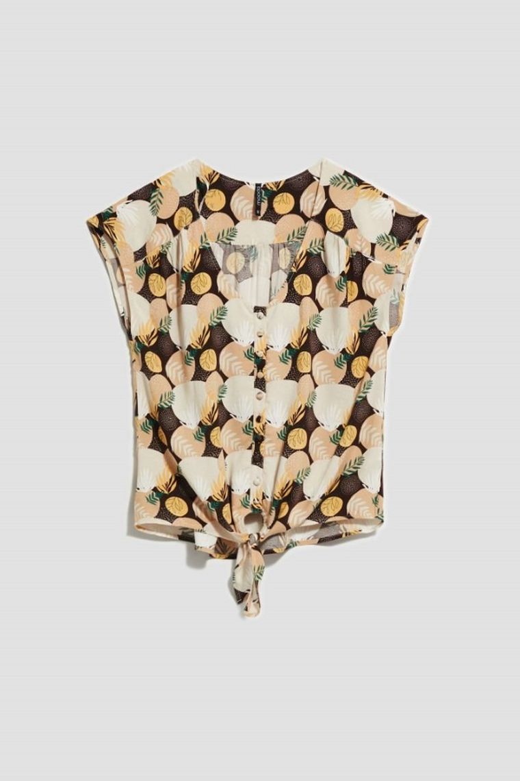 Koszula damska z krótkim rękawem, brązowa, Moodo