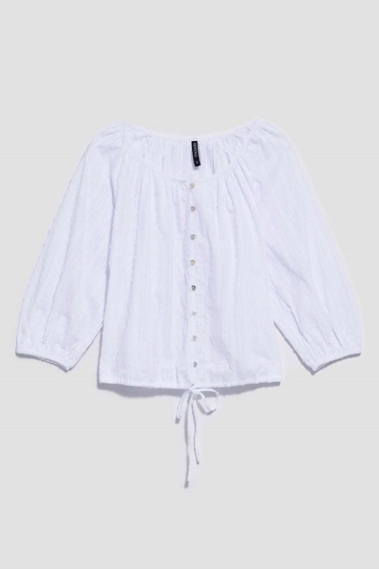 Koszula damska z rękawem 3/4, biała, Moodo