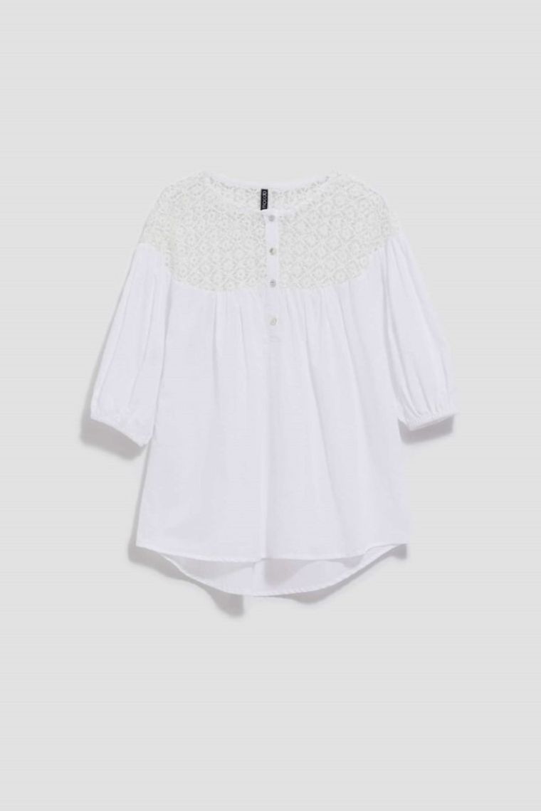 Koszula damska z rękawem 3/4, biała, Moodo