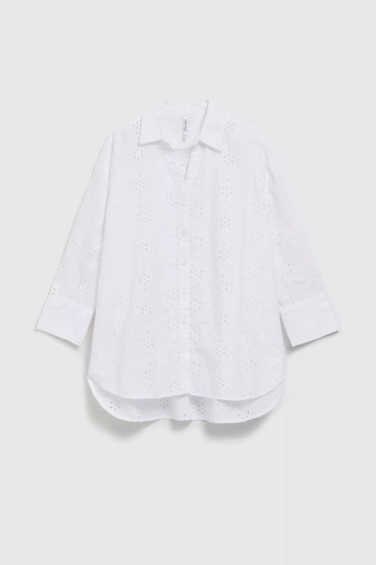 Koszula damska z rękawem 3/4, oversize, biała, Moodo