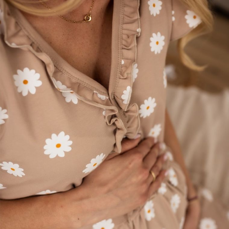 Koszula nocna damska z krótkim rękawem, ciążowa, beżowa, Eevi