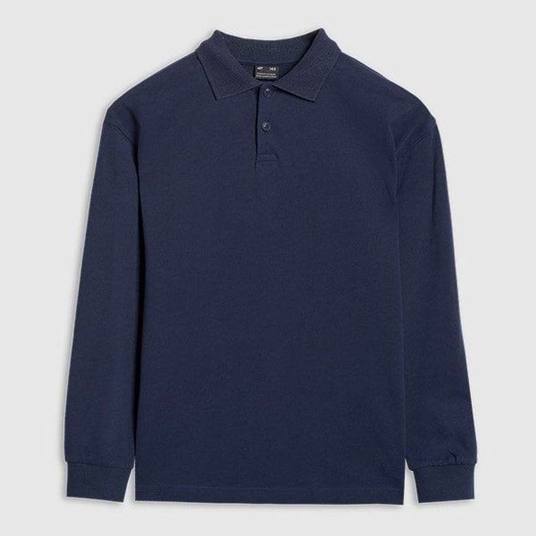 Koszulka polo chłopięca z długim rękawem, granatowa, 4F
