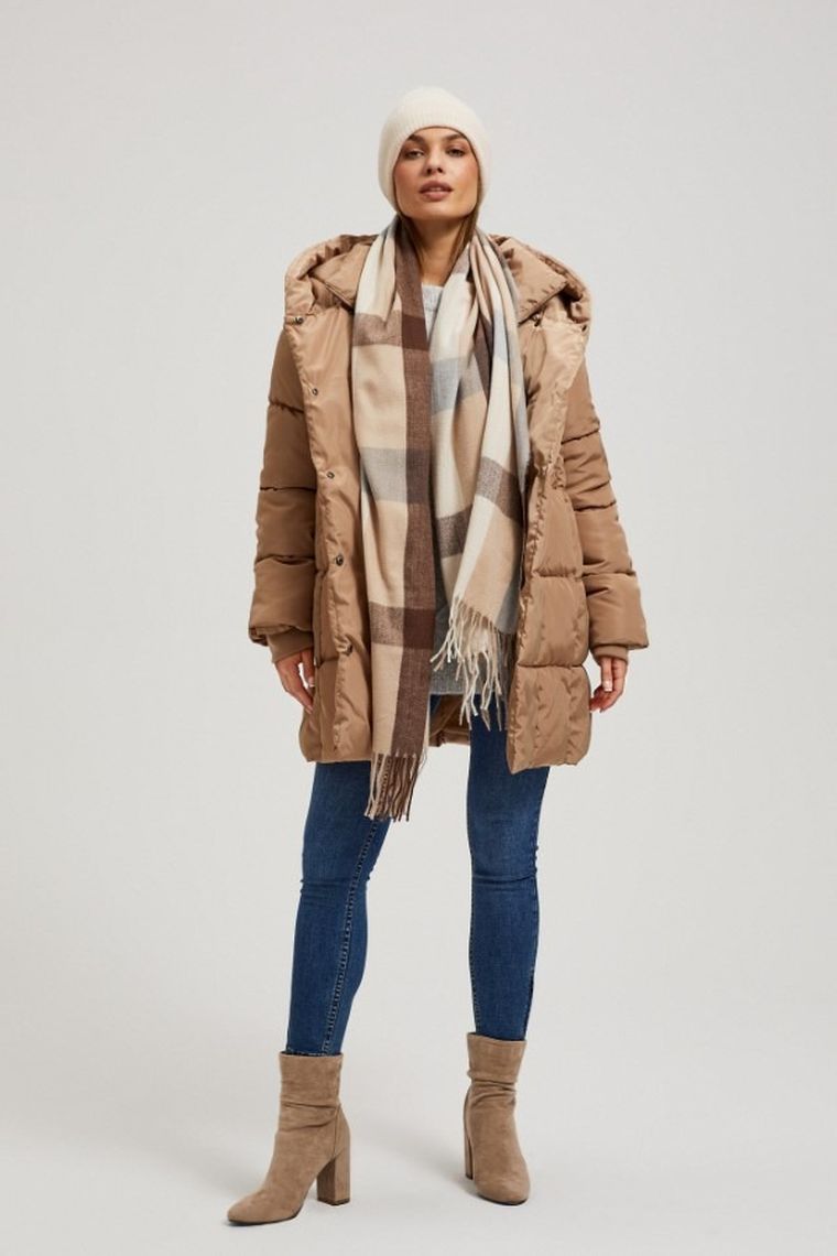 Kurtka damska z kapturem, beżowa, Moodo