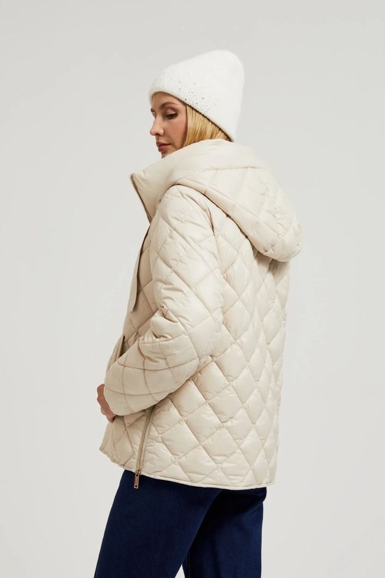 Kurtka damska z kapturem, beżowa, Moodo