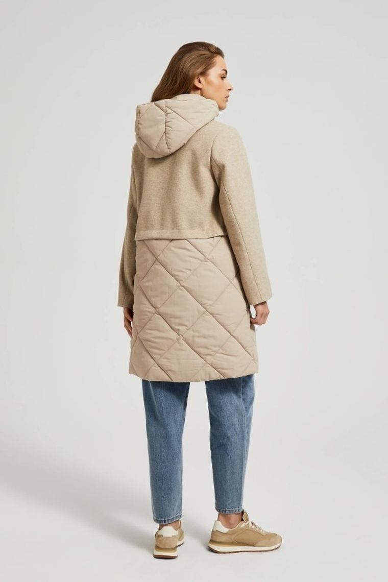 Kurtka damska z kapturem, beżowa, Moodo