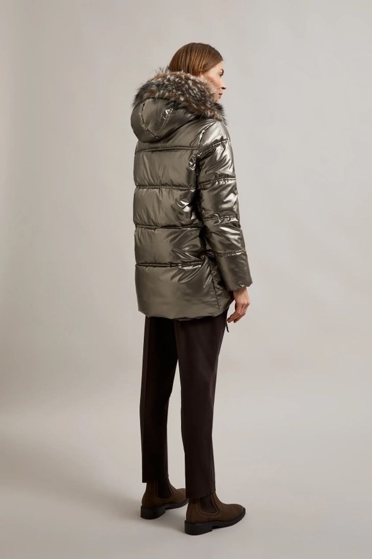 Kurtka damska z kapturem, beżowa, Moodo