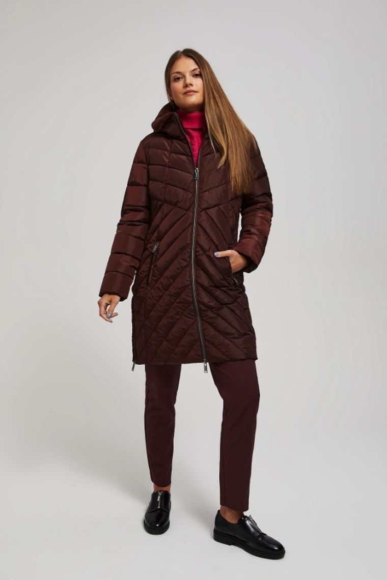 Kurtka damska z kapturem, brązowa, Moodo
