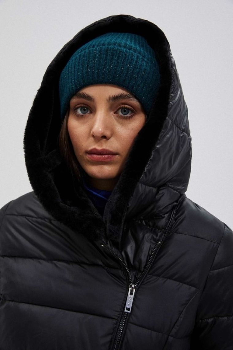 Kurtka damska z kapturem, czarna, Moodo