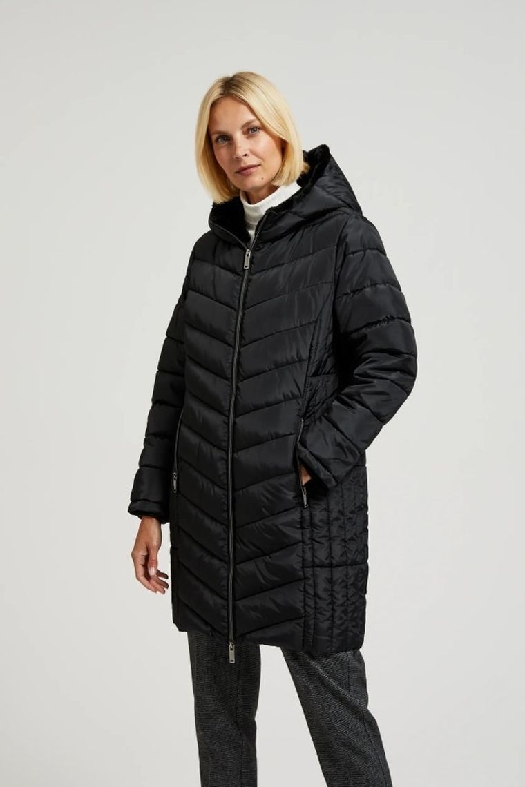 Kurtka damska z kapturem, czarna, Moodo