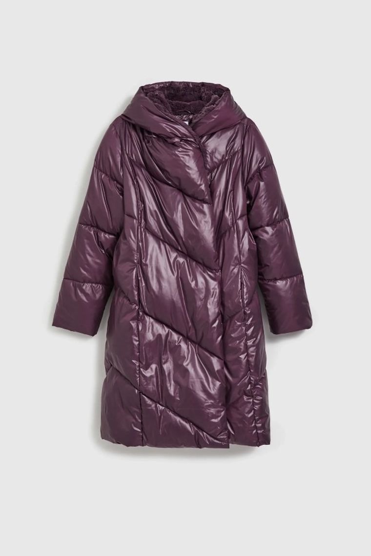 Kurtka damska z kapturem, fioletowa, Moodo