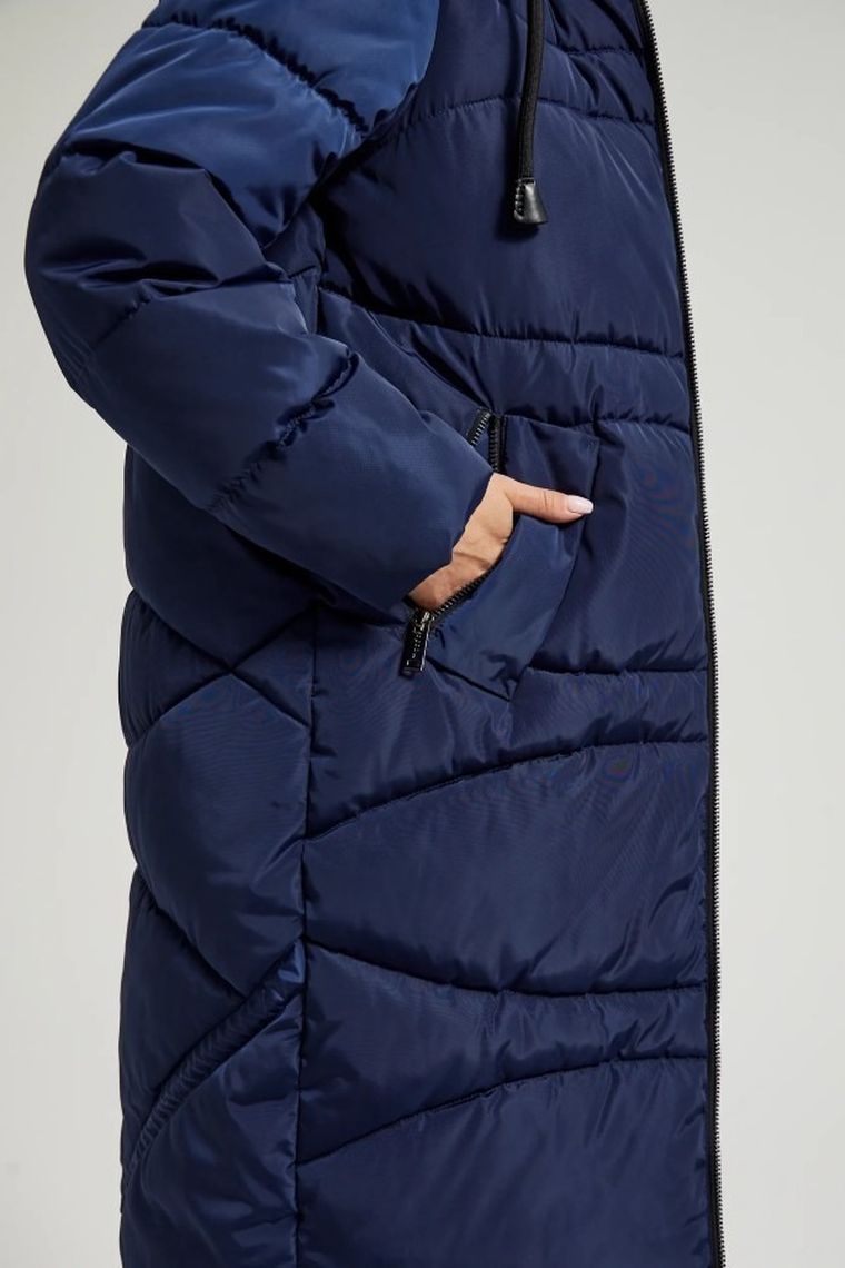 Kurtka damska z kapturem, granatowa, Moodo