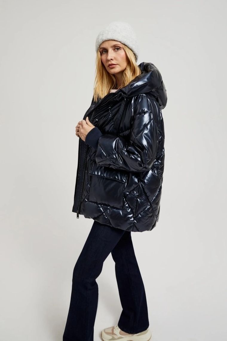 Kurtka damska z kapturem, granatowa, Moodo