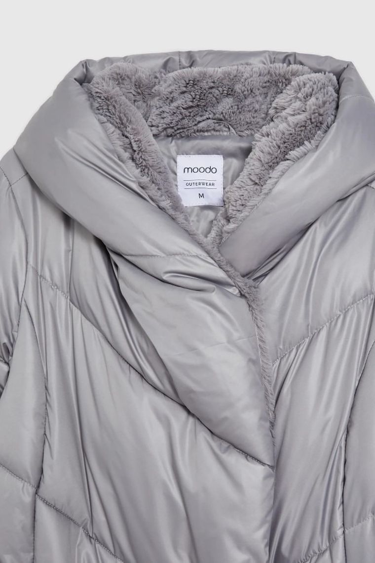 Kurtka damska z kapturem, szara, Moodo