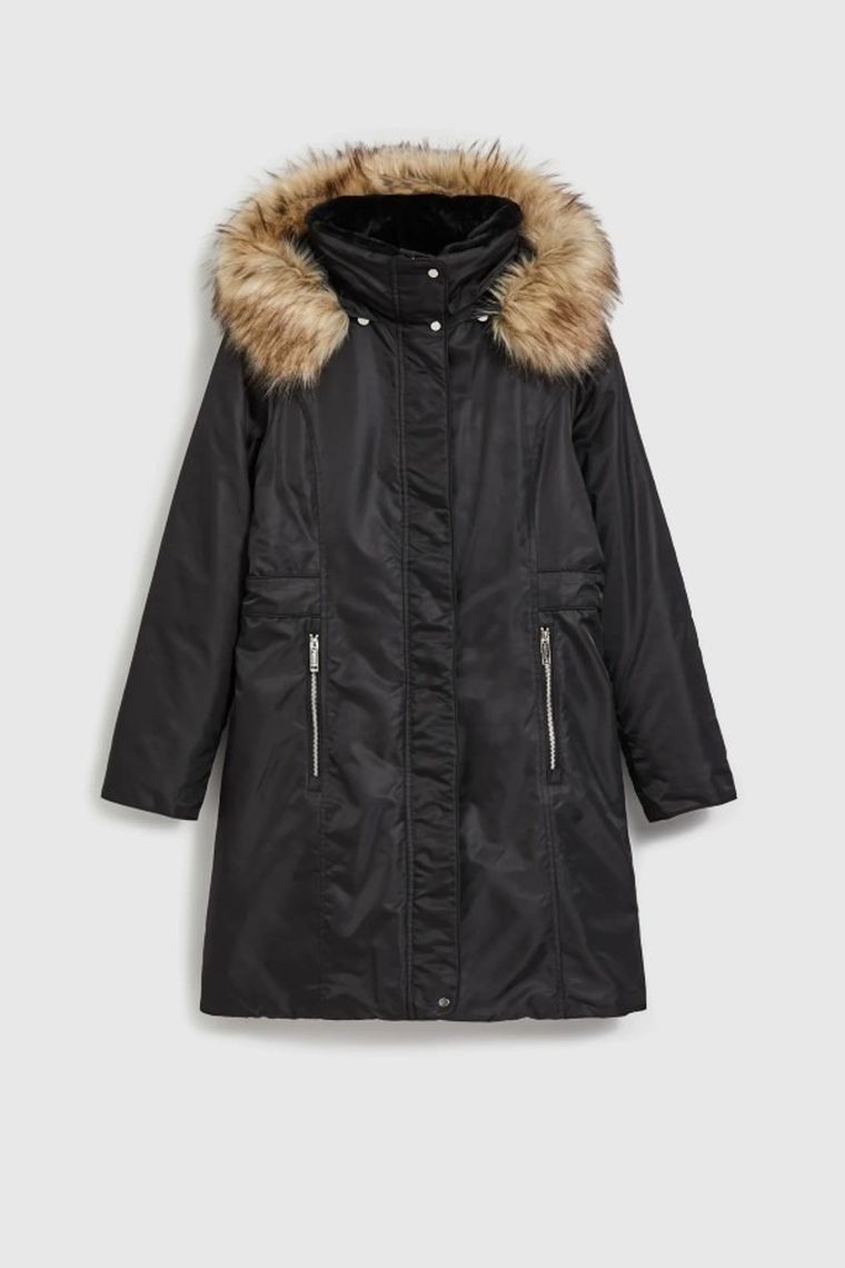 Kurtka damska z kapturem z kapturem, czarna, Moodo