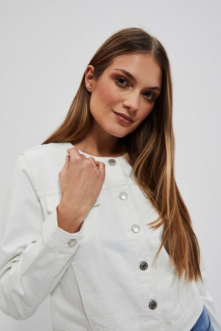 Kurtka jeansowa damska, biała, Moodo