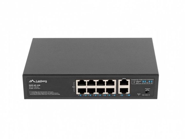 Lanberg, switch, POE+ RACK 10"/19" (8X 100MB/S POE+, 2X 1GB/S) RSFE-8P-2GE-120