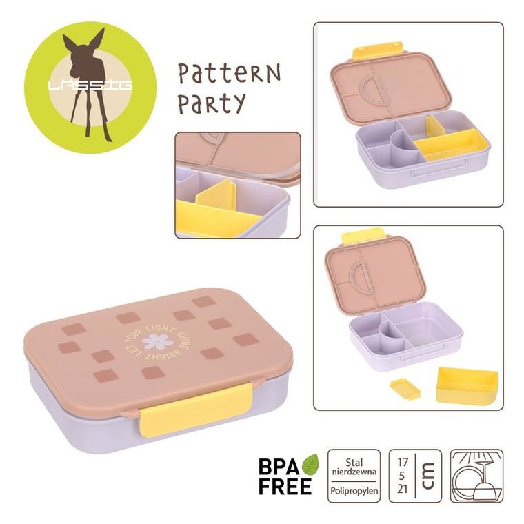 Lassig, Bento, Pattern Party, lunchbox z przegródkami, Rose/Lilac