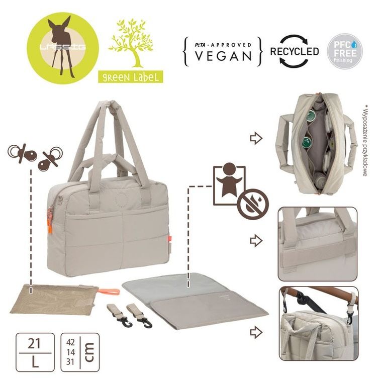 Lassig, Green Label, Everyday, torba dla mam z akcesoriami, beige