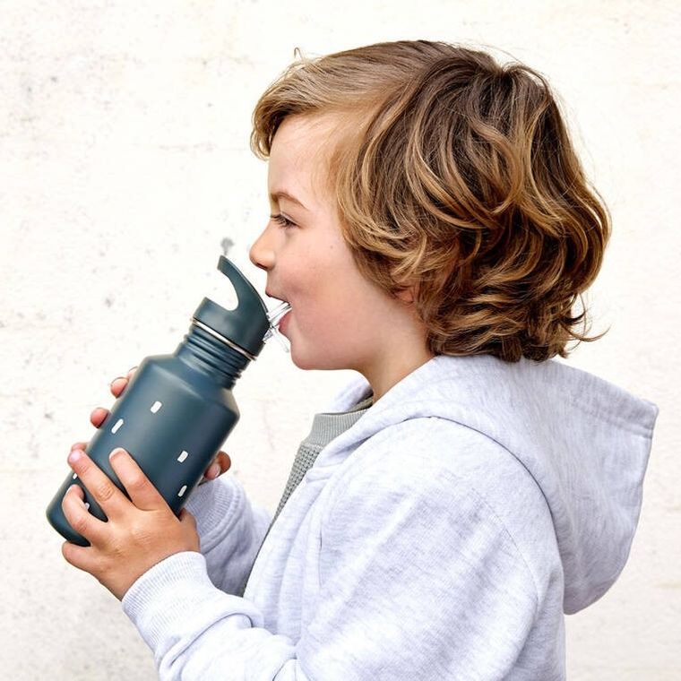 Lassig, Happy Prints, bidon ze stali nierdzewnej z dodatkową zakrętką z ustnikiem, 500 ml, granatowy