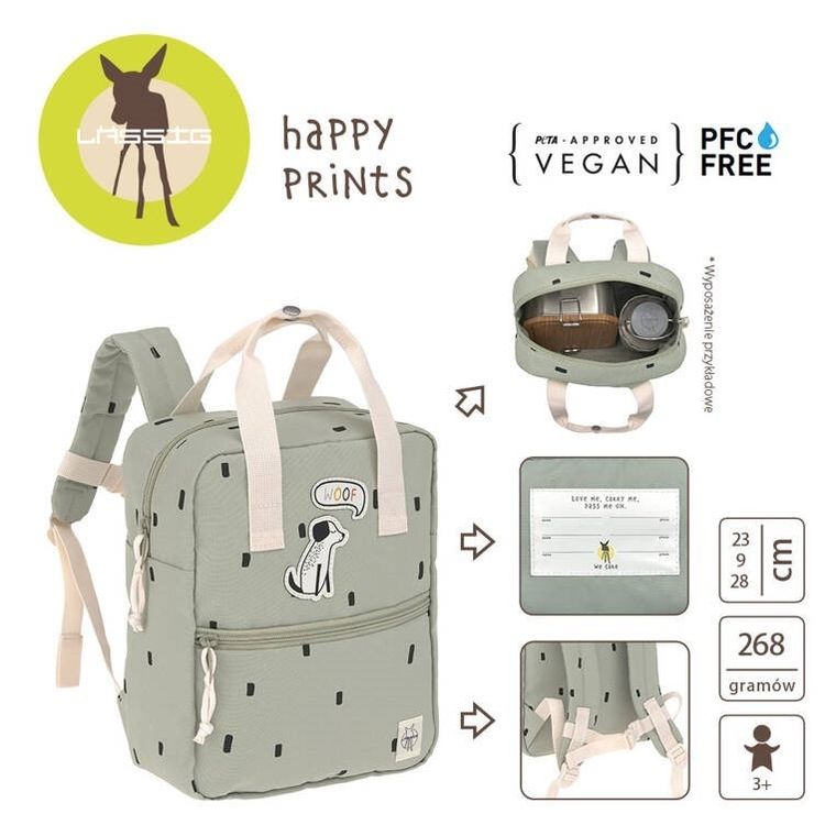 Lassig, Happy Prints, plecak dla przedszkolaka, kwadratowy, oliwkowy