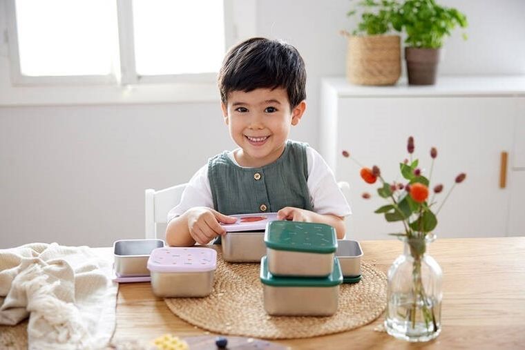 Lassig, Happy Rascals Heart, snackbox ze stali nierdzewnej, pojemnik na przekąski, lavender, 3 szt.