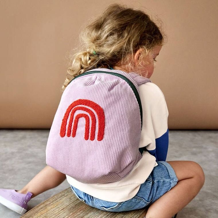 Lassig, Little Gang, Rainbow, plecak dla przedszkolaka, sztruks, lilac