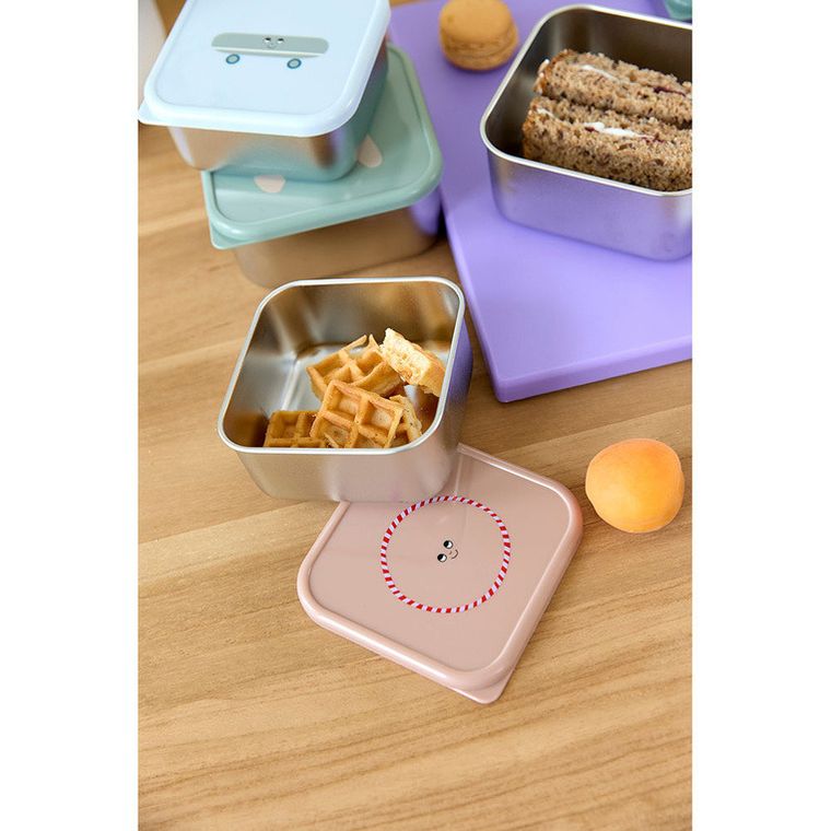 Lassig, Tiny Team, Kotek, snackbox ze stali nierdzewnej, pojemnik na przekąski, 3 szt.