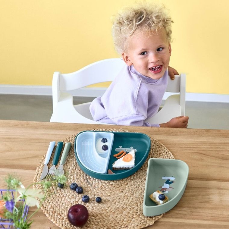 Lassig, Tiny Team, zestaw silikonowych naczyń, piesek, 3 szt.