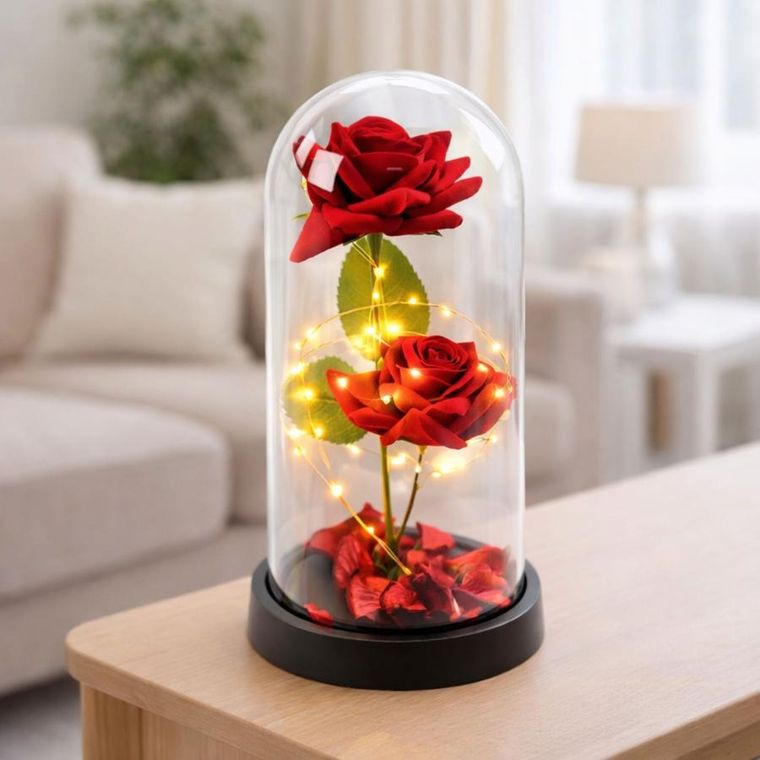 Lean Toys, 2 wieczne róże w kopule, z oświetleniem LED