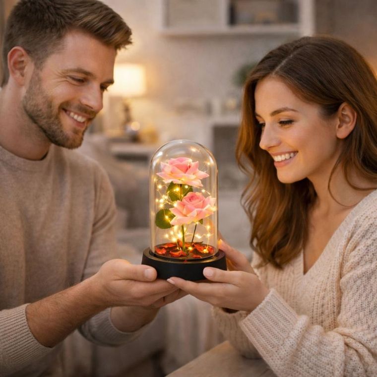 Lean Toys, 2 wieczne róże w kopule, z oświetleniem LED