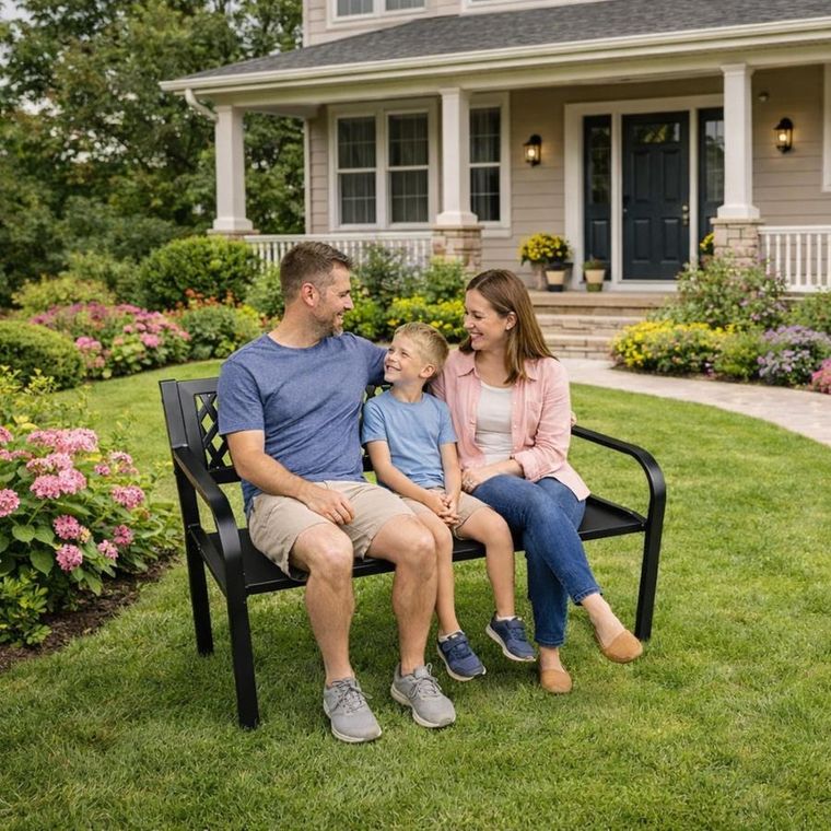 Lean Toys, ławka ogrodowa, metalowa, czarna, 120 cm