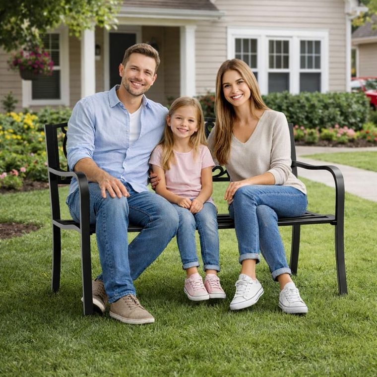 Lean Toys, ławka ogrodowa, metalowa, zdobiona, czarna, 127 cm