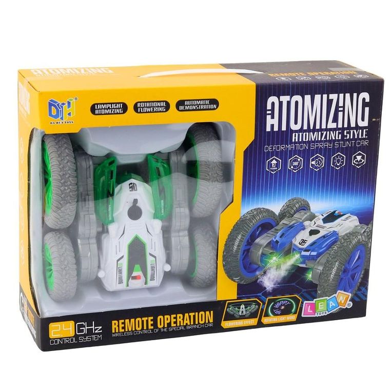 Lean Toys, pojazd kaskaderski zdalnie sterowany, światła dym drift 360°, zielone