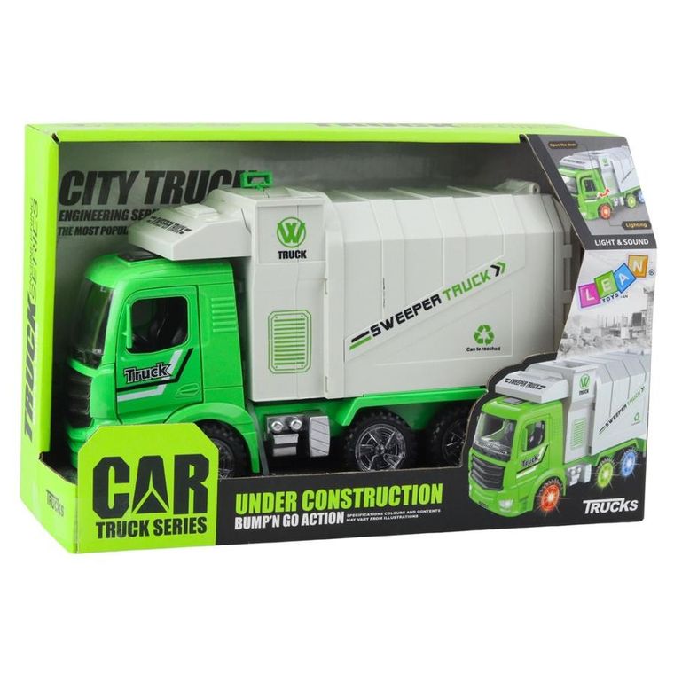 Lean Toys, śmieciarka miejska, pojazd interaktywny, zielona