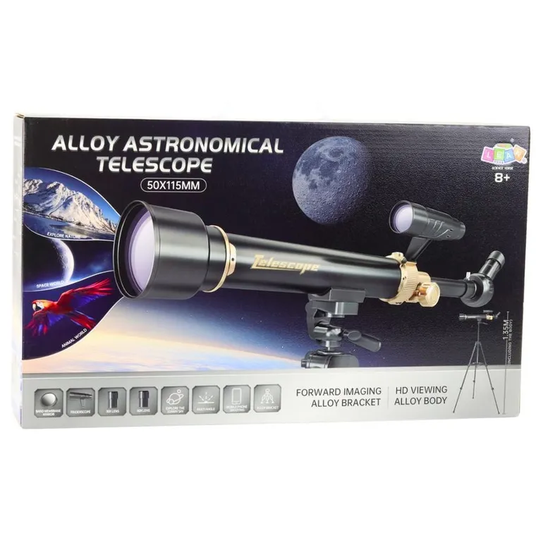 Lean Toys, teleskop aluminiowy ze statywem i akcesoriami