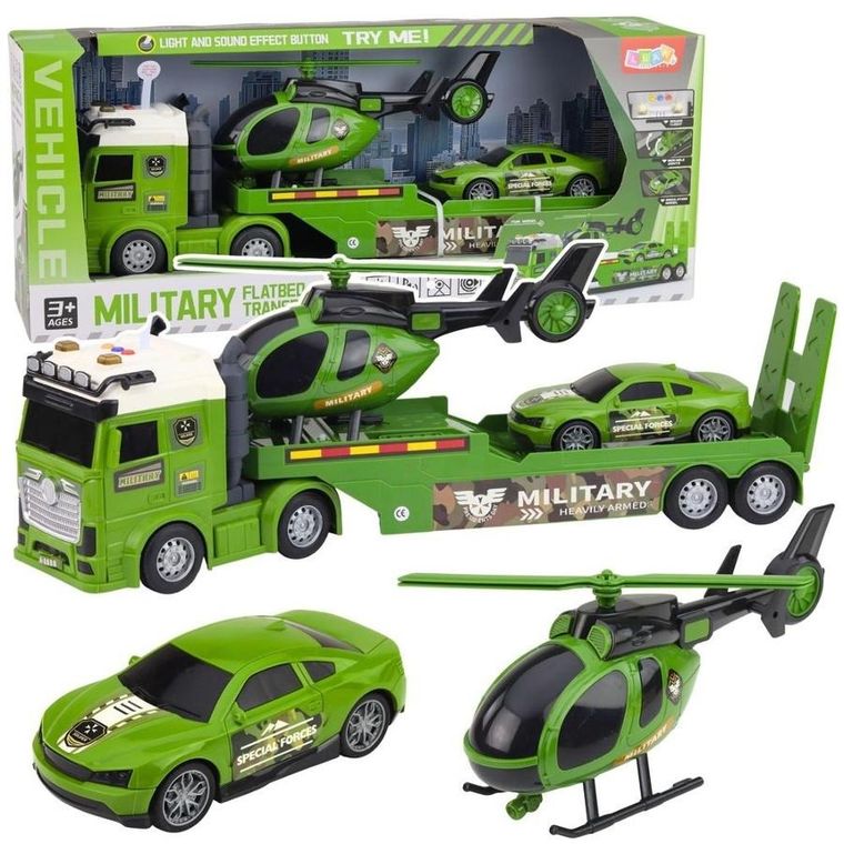 Lean Toys, tir laweta, zestaw pojazdów militarnych, zielone, 3 szt.