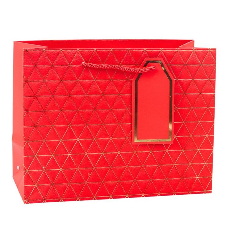 Lean Toys, torba prezentowa geometryczna złote linie, 23-18-10 cm, 1 szt.